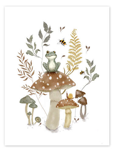 Poster Frosch und Pilze