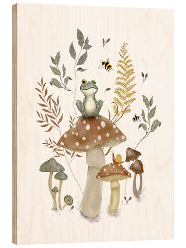 Print på træ Frog and mushrooms