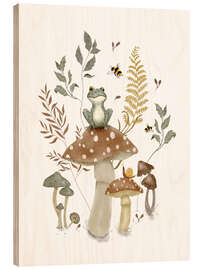 Print på træ Frog and mushrooms