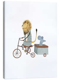 Canvas-taulu Bicycle trailer with lion and mouse - Urchin Bay
