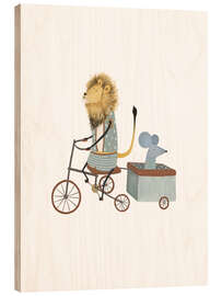 Obraz na drewnie Bicycle trailer with lion and mouse - Urchin Bay
