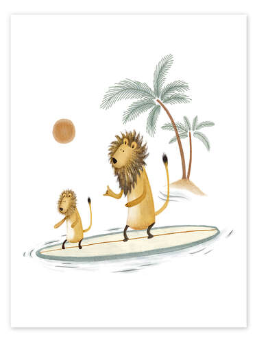 Poster Lions Surfing