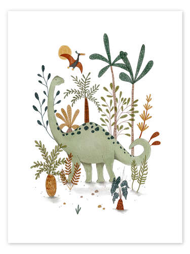 Poster Brachiosaurus & Pteranodon