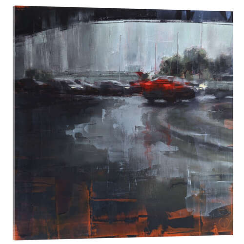 Acrylglasbild Straßenszene in Kuala Lumpur bei Starkregen