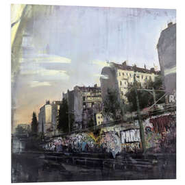 Hartschaumbild S-Bahn-Fahrt am Abend, Berlin