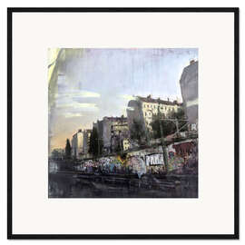 Gerahmter Kunstdruck S-Bahn-Fahrt am Abend, Berlin