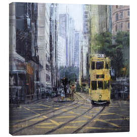 Lærredsbillede Street scene - Tram on Hong Kong Island - Eduard Warkentin