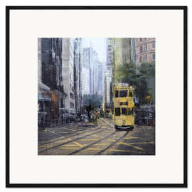 Kunsttryk i ramme Street scene - Tram on Hong Kong Island