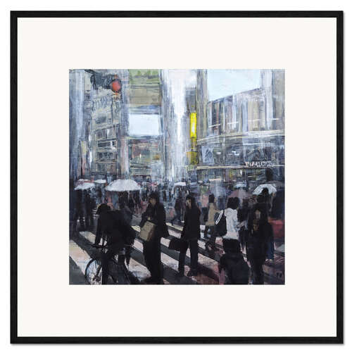 Kunsttryk i ramme Busy Shibuya crossing in the rain, Tokyo