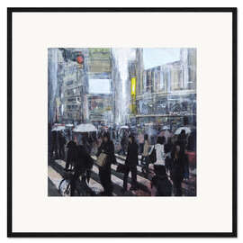 Kunsttryk i ramme Busy Shibuya crossing in the rain, Tokyo - Eduard Warkentin