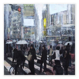 Stampa Busy Shibuya crossing in the rain, Tokyo - Eduard Warkentin