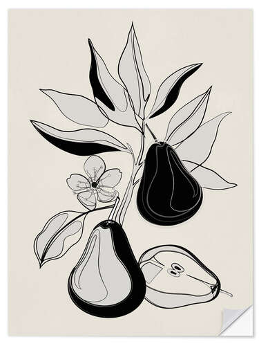 Selvklebende plakat Line Art Pears I