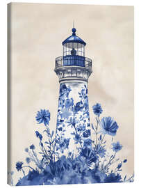Lienzo Blue Floral Lighthouse - Arlington Prints