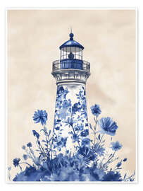 Wall print Blue Floral Lighthouse - Arlington Prints