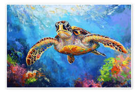 Poster Sea Turtle Swim