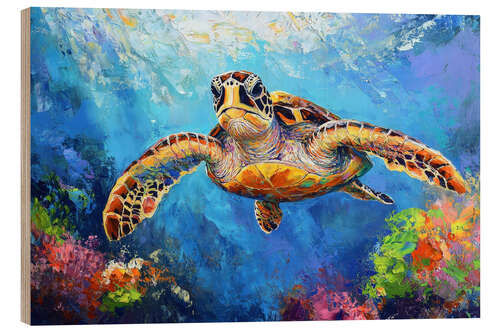 Cuadro de madera Sea Turtle Swim