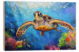 Cuadro de madera Sea Turtle Swim