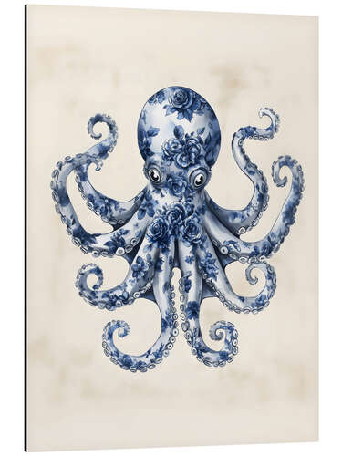 Aluminium print Blue Floral Octopus