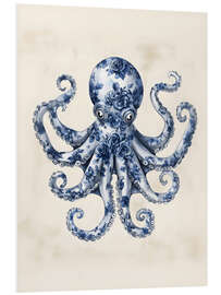 Hartschaumbild Blauer Floraler Krake - Arlington Prints