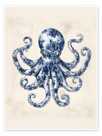 Wall print Blue Floral Octopus - Arlington Prints