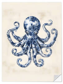 Wandsticker Blauer Floraler Krake - Arlington Prints