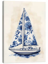 Lærredsbillede Blue Floral Sailboat - Arlington Prints
