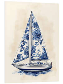 Hartschaumbild Segelboot mit Blumenmuster