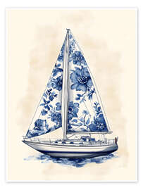 Wall print Blue Floral Sailboat - Arlington Prints