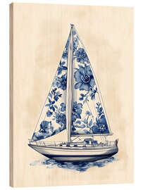 Obraz na drewnie Blue Floral Sailboat - Arlington Prints