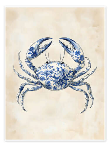 Poster Blaue Florale Krabbe