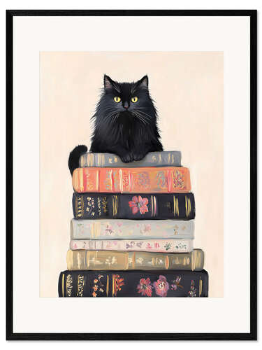 Impresión de arte enmarcada Book Stack Cat