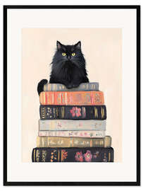 Impresión de arte enmarcada Book Stack Cat - Arlington Prints