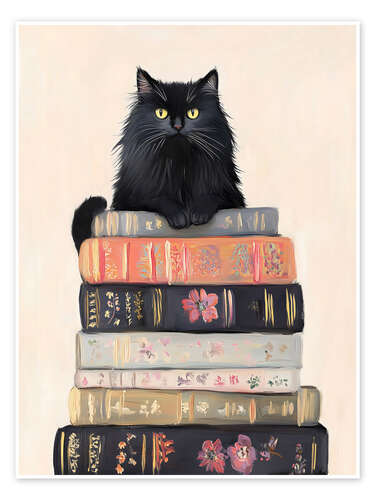Juliste Book Stack Cat