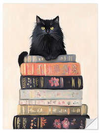 Wandsticker Bücherstapel Katze - Arlington Prints
