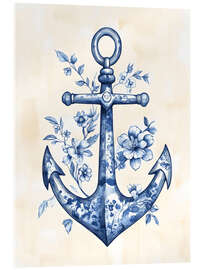 Tableau en verre acrylique Blue Floral Anchor - Arlington Prints