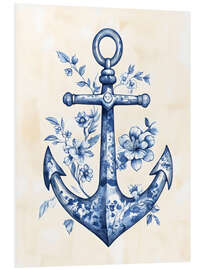 Hartschaumbild Blauer Floraler Anker