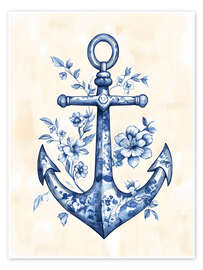 Wall print Blue Floral Anchor - Arlington Prints