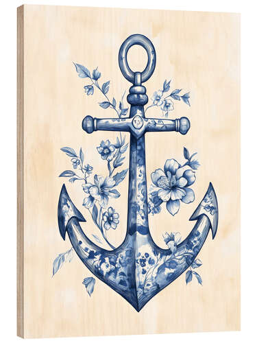 Obraz na drewnie Blue Floral Anchor
