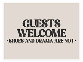 Wall print Guests Welcome, Shoes and Drama Are Not - apricot and birch