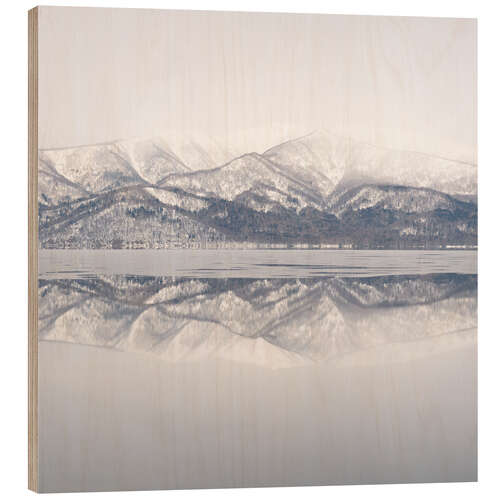 Wood print Snow-capped mountains in Hokkaido, Japan