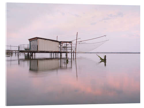 Acrylic print Fisherman's house on a lake in Italy at sunrise