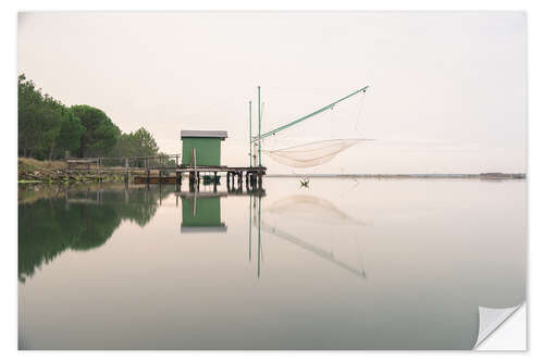 Muursticker Fisherman's house on the lake, Italy