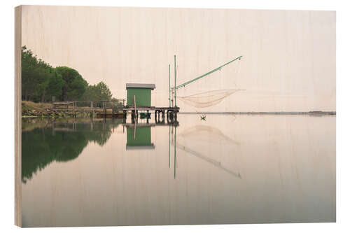 Hout print Fisherman's house on the lake, Italy