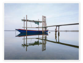 Wall print Fishing boat at the jetty on a lake, Italy - Philipp Dase