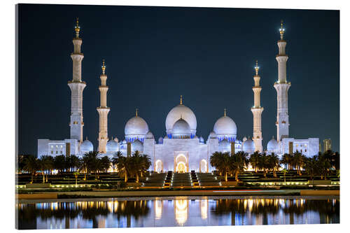 Acrylic print Illuminated Grand Mosque reflection at night