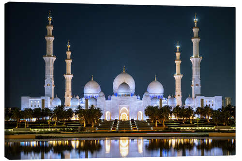 Lienzo Illuminated Grand Mosque reflection at night