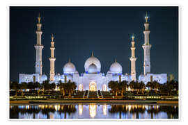 Wall print Illuminated Grand Mosque reflection at night - George Pachantouris