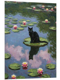 Hartschaumbild Seerosen und Schwarze Katze