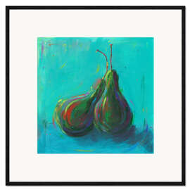 Impresión de arte enmarcada Pear on Turqouise - Dawn Underwood