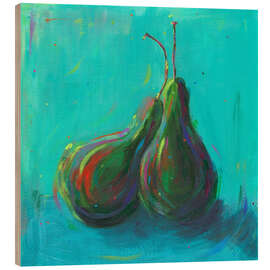 Wood print Pear on Turqouise - Dawn Underwood
